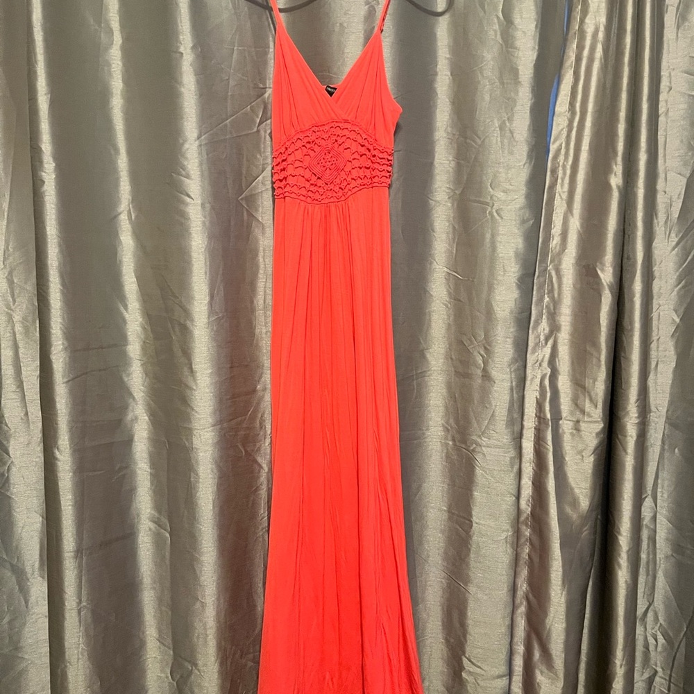 Forever 21 Orange Sleeveless V-Neck Gown